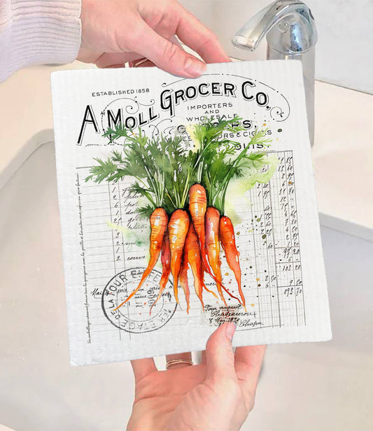 Set of 2 -  Vintage Farmhouse Carrots Vegetables SWEDISH DISH CLOTH