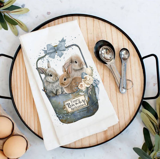 Easter Every Bunny Welcome Farmhouse Flour Sack Tea Towel