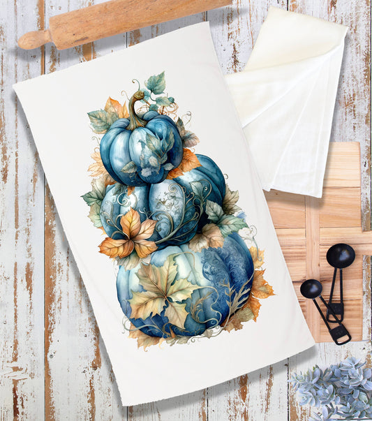 Fall Autumn Stacked Blue Pumpkins Terry Cloth Towel