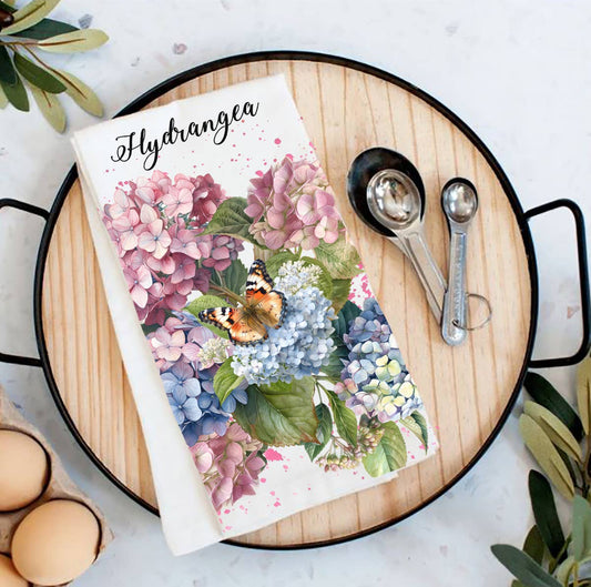 Spring Garden Pink Hydrangeas Flour Sack Tea Towel