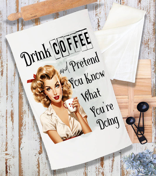 Drink Coffee Retro Housewife Funny Terry Cloth Towel