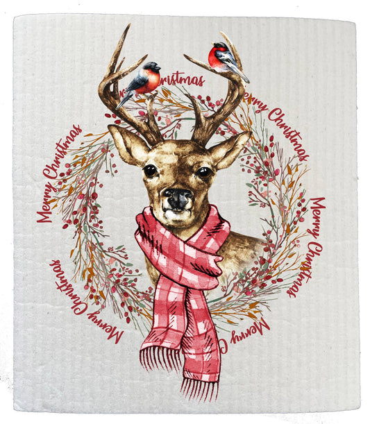 Set of 2 -  Christmas Reindeer Holiday SWEDISH DISH CLOTH