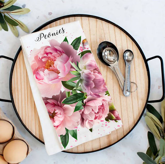 Spring Garden Peonies Flowers Flour Sack Tea Towel