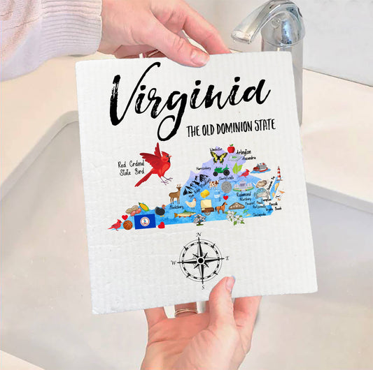 Set of 2 -  Virginia State Map Souvenir SWEDISH DISH CLOTH