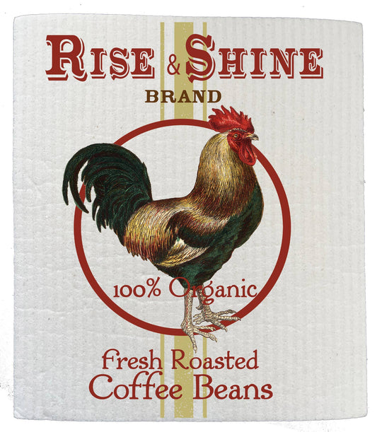 Set of 2 -  Rise & Shine Rooster Coffee Beans SWEDISH DISH CLOTH