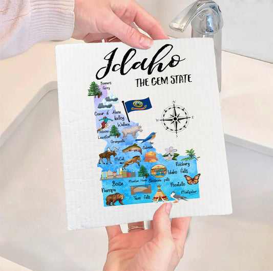 Set of 2 -  Idaho State Map Souvenir  SWEDISH DISH CLOTH