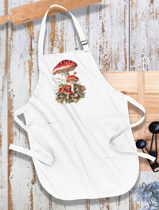 Red & White Mushrooms Faires Kitchen Cotton Apron