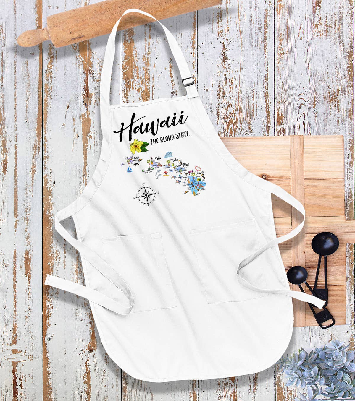 Hawaii State Map Souvenir  Kitchen Cotton Apron