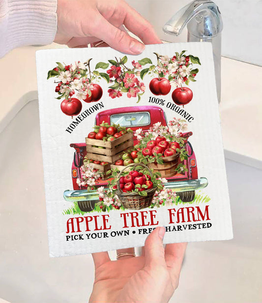 Set of 2 -  Apple Tree Farm Red Pick Up  SWEDISH DISH CLOTH