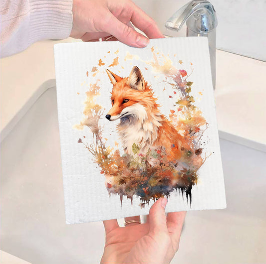 Set of 2 -  Red Fox Animal Hunting SWEDISH DISH CLOTH