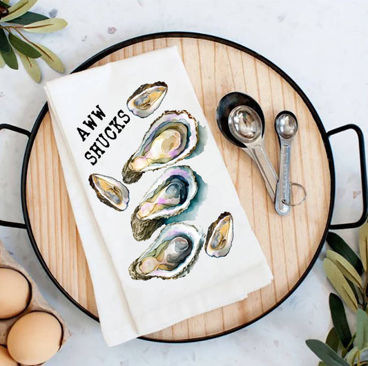 Oysters Aw Shucks Coastal Beach Flour Sack Tea Towel