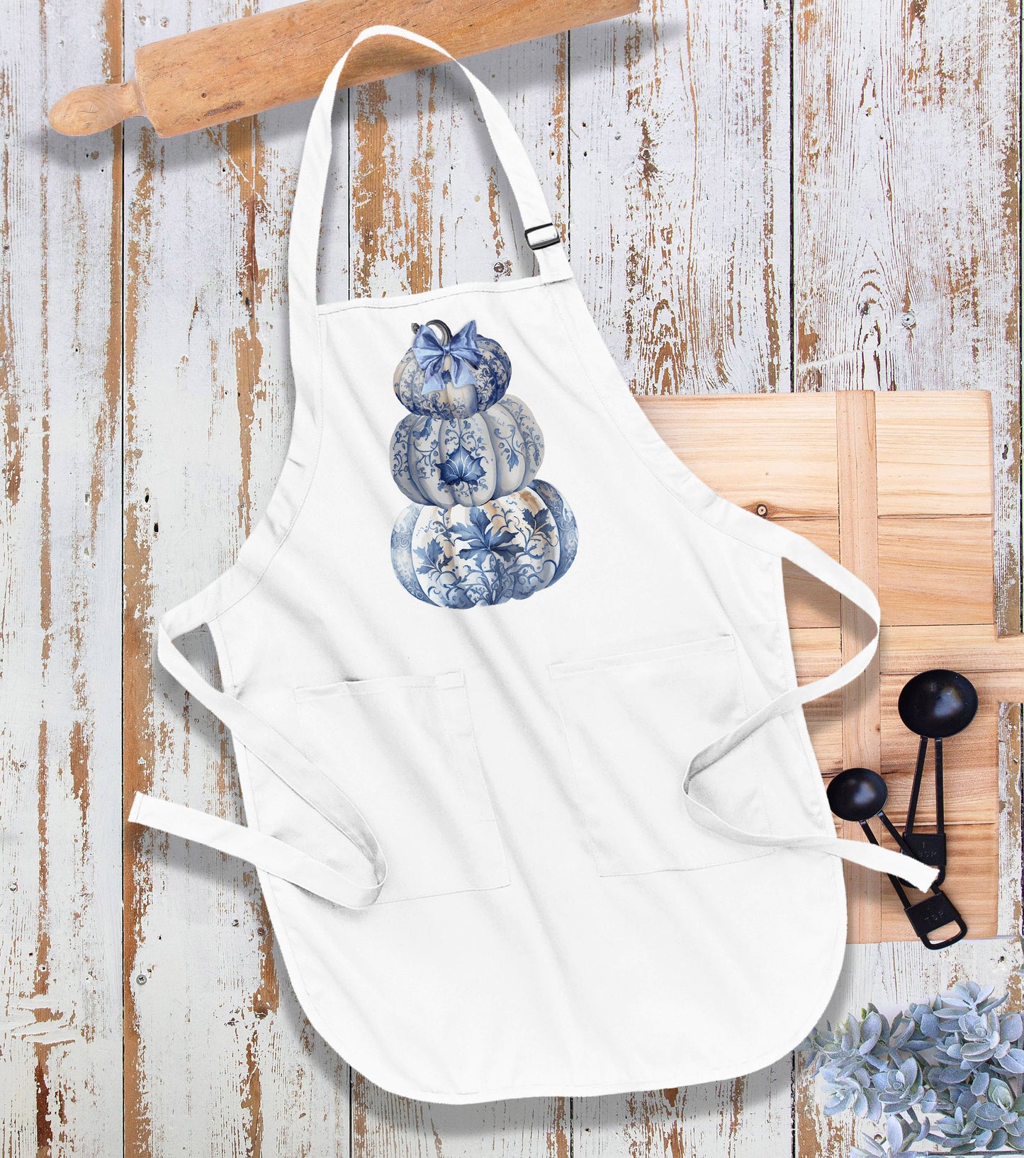 Autumn Stacked Chinoiserie Pumpkins Kitchen Cotton Apron