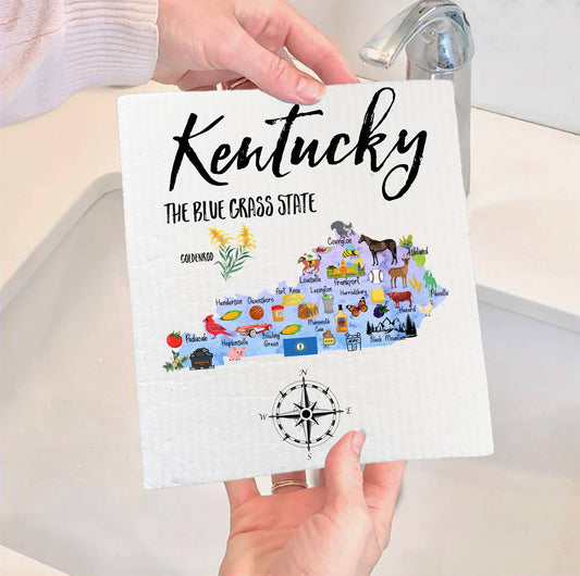 Set of 2 -  Kentucky State Map Souvenir SWEDISH DISH CLOTH