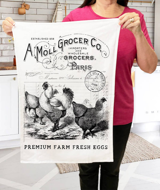 Vintage French Chickens Cottage Terry Cloth Towels