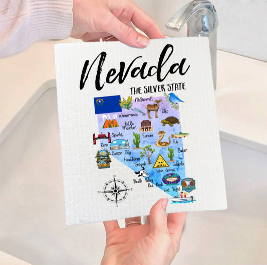 Set of 2 -  Nevada State Map Souvenir  SWEDISH DISH CLOTH