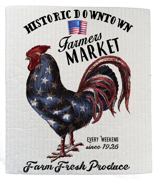 Set of 2 -  Farmers Market Patriotic Rooster SWEDISH DISH CLOTH
