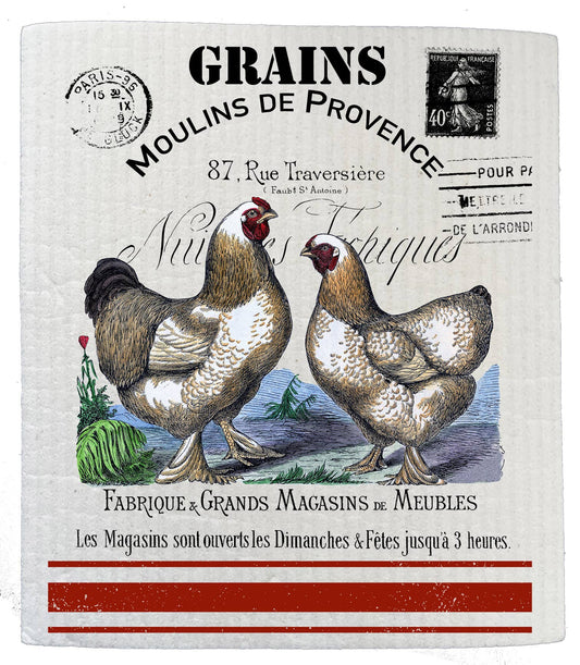 Set of 2 -  French Country Farm Chickens Kitchen SWEDISH DISH CLOTH