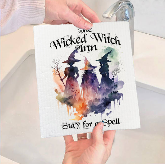 Set of 2 -  Halloween Stay for a Spell Witches SWEDISH DISH CLOTH