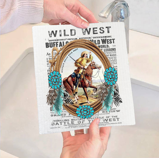 Set of 2 -  Wild West Buffalo Bill Western  SWEDISH DISH CLOTH