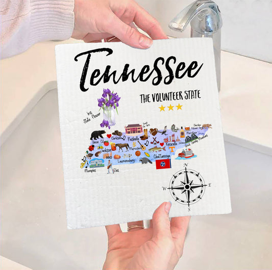 Set of 2 -  Tennessee State Map Souvenir SWEDISH DISH CLOTH