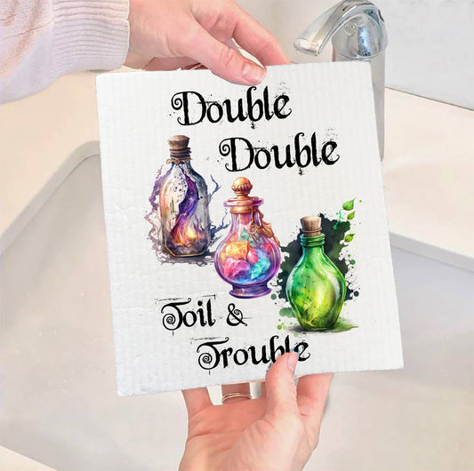 Set of 2 -  Halloween Double Toil & Trouble SWEDISH DISH CLOTH