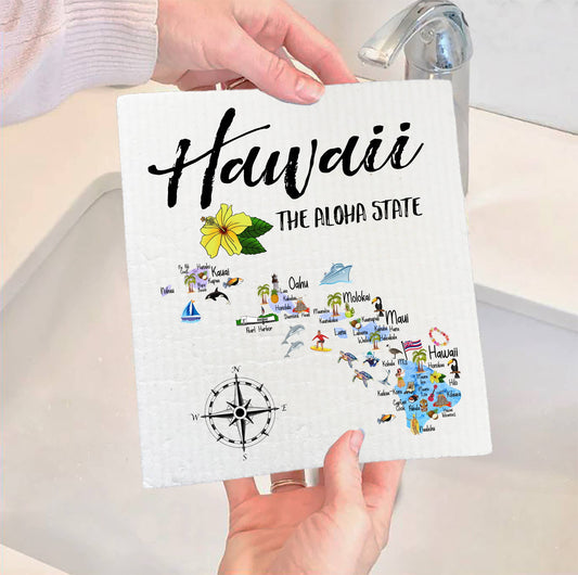 Set of 2 -  Hawaii State Map Souvenir  SWEDISH DISH CLOTH
