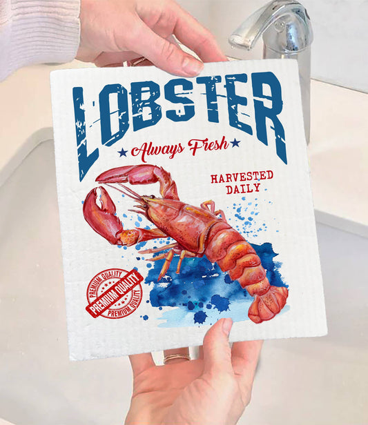 Set of 2 -  Lobster Always Fresh Maine Coastal SWEDISH DISH CLOTH