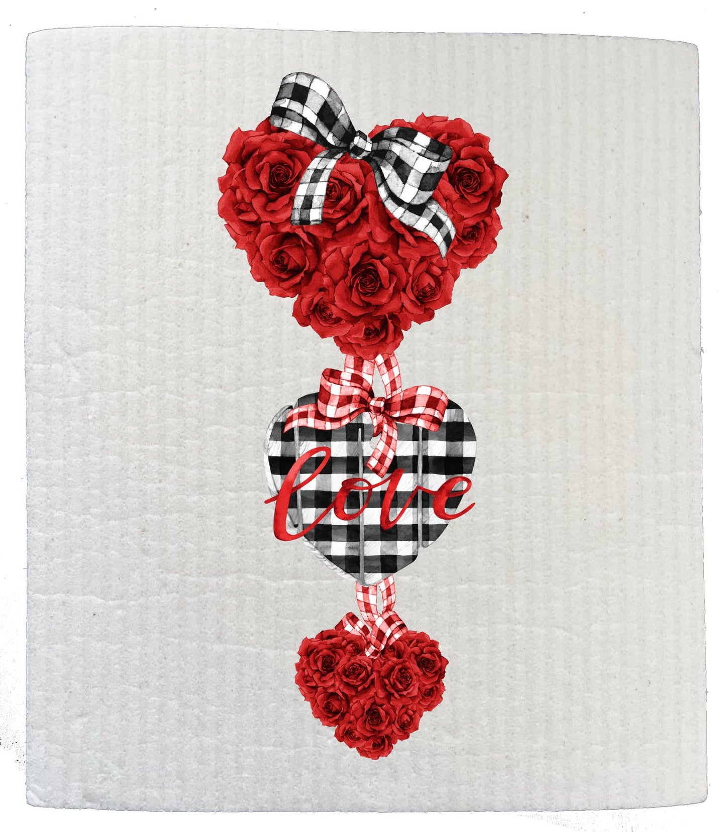Set of 2 -  Valentine Heart Red Roses SWEDISH DISH CLOTHS