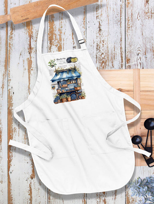 Vintage Blueberry Fruit Cart Market Kitchen Cotton Apron