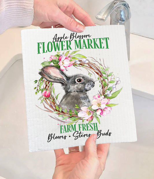 Set of 2 -  Flower Market Bunny Spring  SWEDISH DISH CLOTH