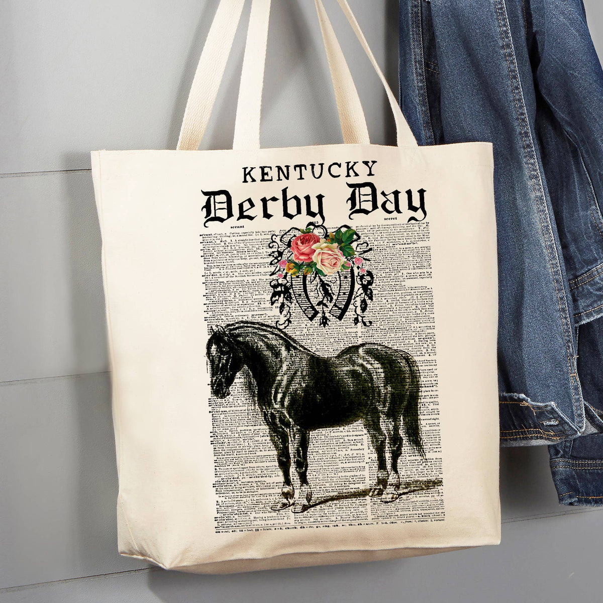 Kentucky Derby Horse Vintage 12 oz Canvas Tote Bag