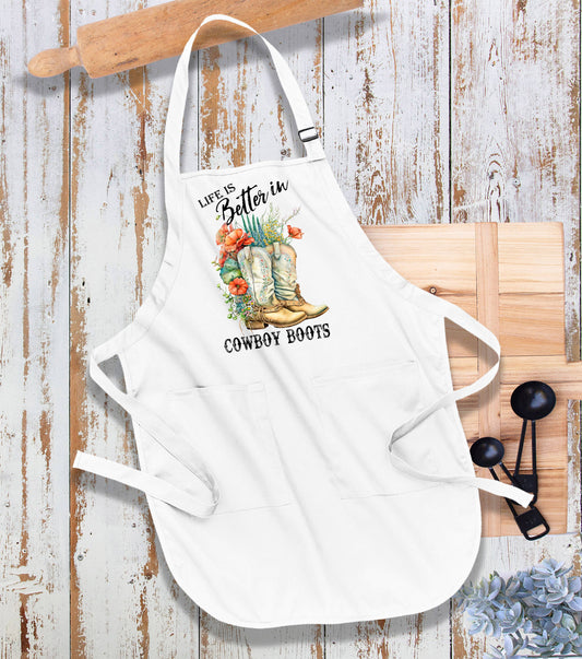 Life is Better In Cowboy Boots Western Cotton Apron