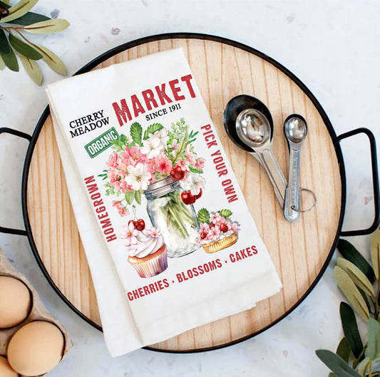 Cherry Meadow Market Country Flour Sack Tea Towel