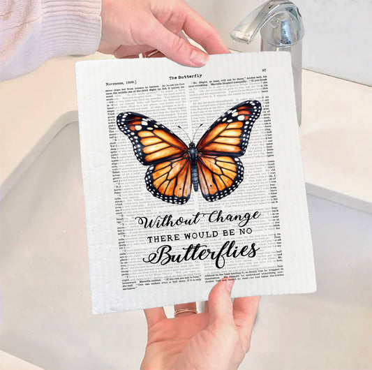 Set of 2 -  Vintage Monarch Butterfly Quote SWEDISH DISH CLOTH