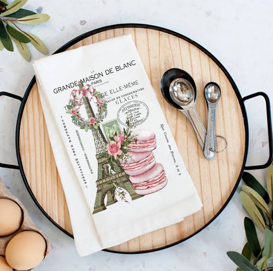 Vintage Paris France Pink Macarons Cotton Tea Towels