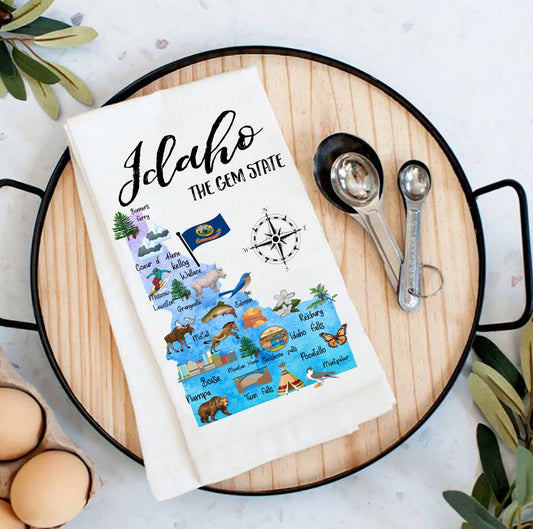 Idaho State Map Souvenir  Flour Sack Tea Towel