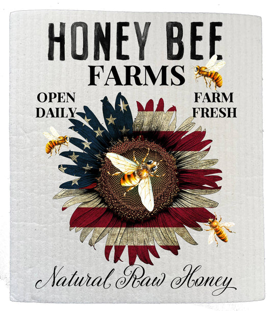 Set of 2 -  Honey Bee Patriotic Sunflower SWEDISH DISH CLOTH