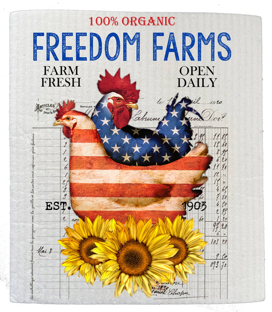 Set of 2 -  Freedom Farms Patriotic Chickens SWEDISH DISH CLOTH