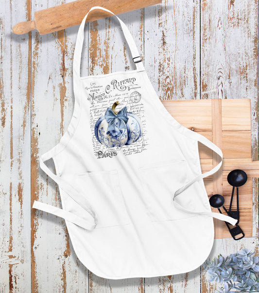 Autumn French Blue White Chinoiserie Pumpkins Cotton Apron