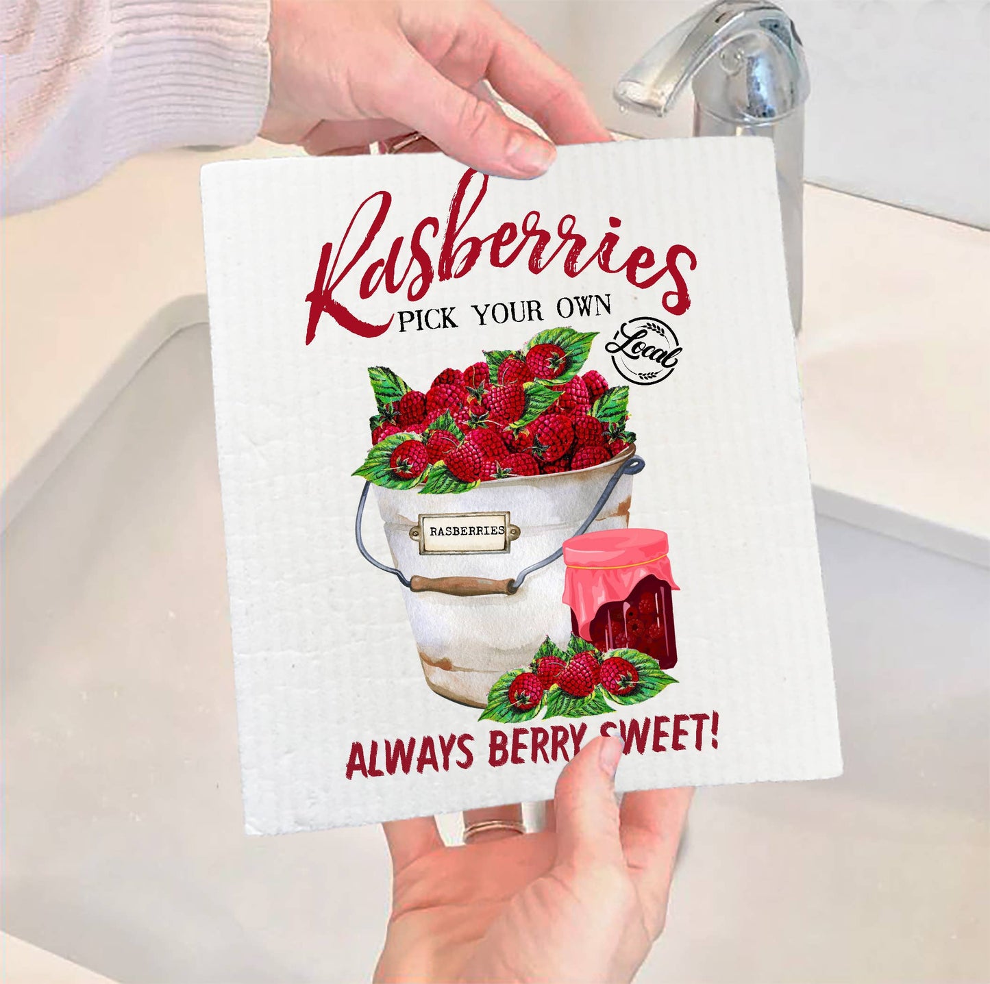Set of 2 -  Country Farm Rasberry Fruit Kitchen Swedish Dish Cloth