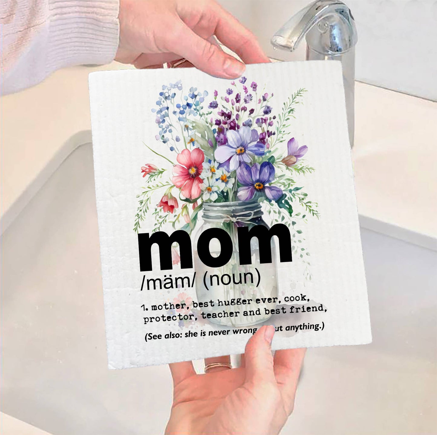 Set of 2 -  Mom Mother Definition Flowers SWEDISH DISH CLOTHS