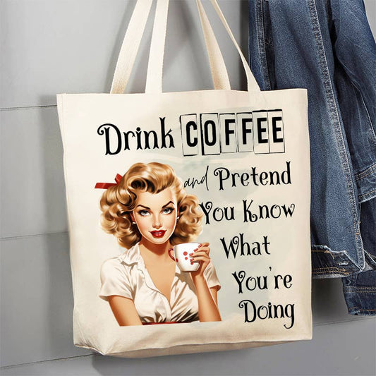 Drink Coffee Retro Housewife Funny 12 oz Canvas Tote Bag
