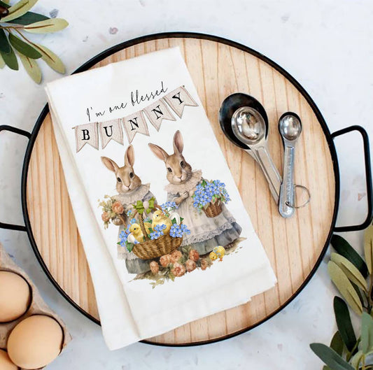 Easter Victorian One Bless Bunny Flour Sack Tea Towel