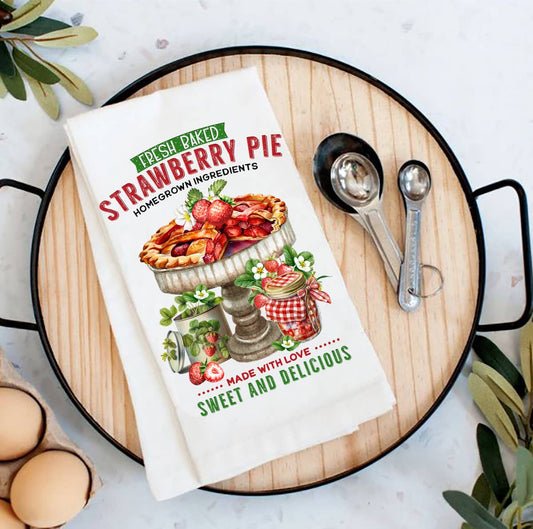 Country Fresh Baked Strawberry Pie Kitchen Cotton Tea Towels