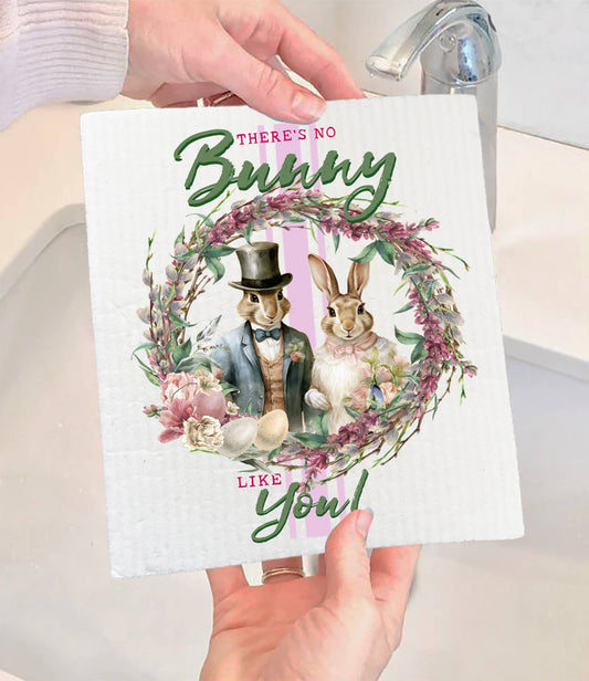 Set of 2 -  Easter Victorian Bunny like You SWEDISH DISH CLOTH