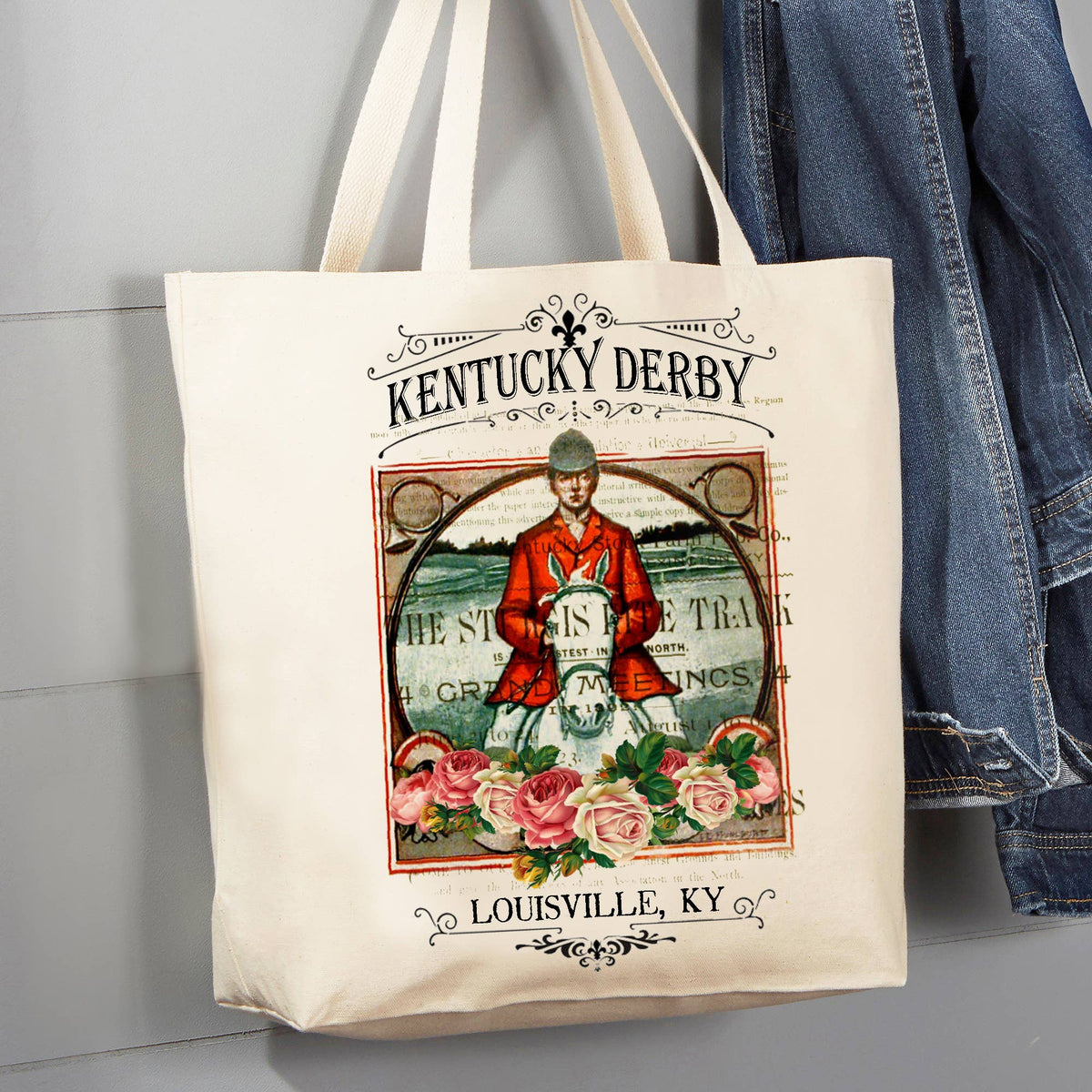 Kentucky Derby Louisville Vintage 12 oz Canvas Tote Bag