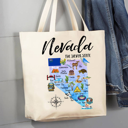 Nevada State Map Souvenir  12 oz Canvas Tote Bag