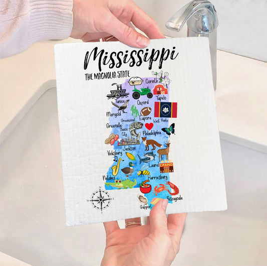Set of 2 -  Mississippi State Map Souvenir SWEDISH DISH CLOTH