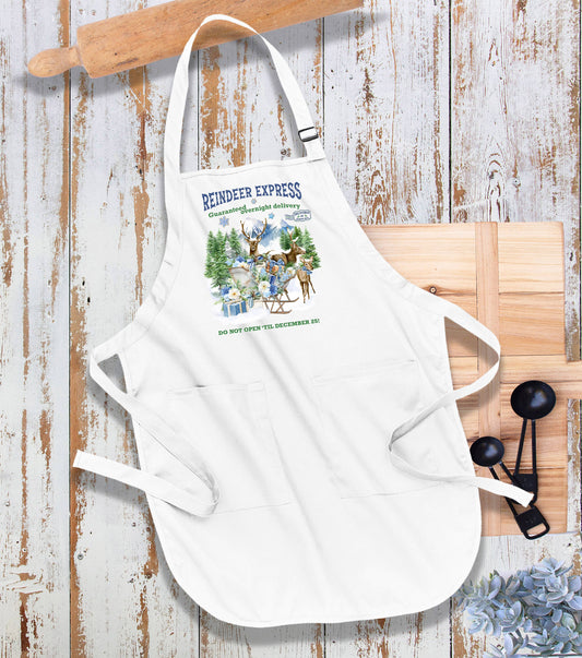 Christmas Blue Reindeer Express Kitchen Cotton Apron