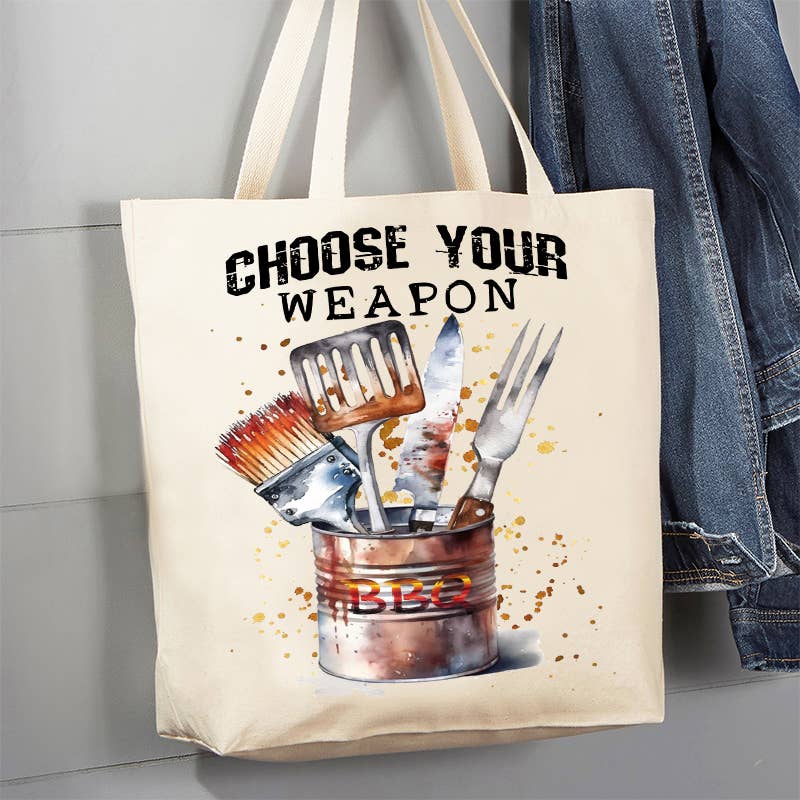 Choose your Weapon BBQ Cooking 12 oz Canvas Tote Bag